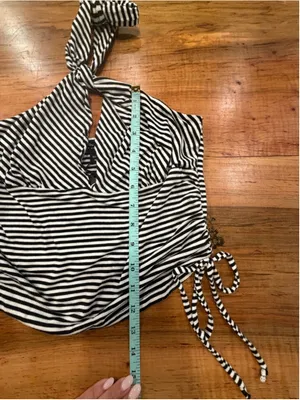 See You Monday Black White Striped Halter Top Ruched Side Tie Y2K NWT Large thumbnail 10