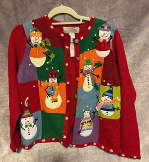 Tiara International Small Red Winter Snowman Cardigan Sweater thumbnail 1