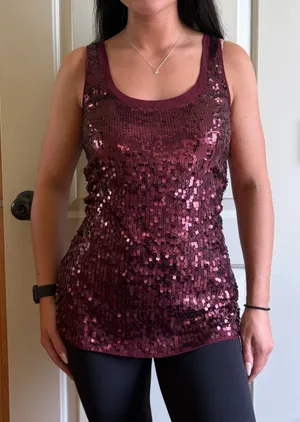 Express Burgundy Sequin Tank Top thumbnail 1
