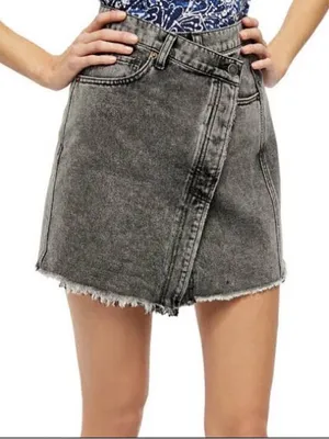Free People We The Free Parker Distressed Mini Skirt in Gray Denim thumbnail 1