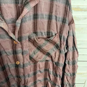 CUTLOOSE Women's XL Plaid Long Sleeve Shirtdress Maroon Burgundy Y2K Grunge thumbnail 7