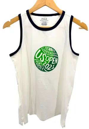Polo Ralph Lauren US Open 2021 Tennis Ball Graphic Ringer Tank Top Size S White thumbnail 1