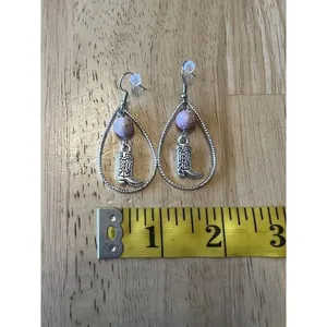 Women’s Cowboy Boot‎ Pink Turquoise Glass Bead & Silver Tone Dangle Earrings NEW thumbnail 3