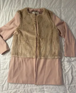 Zara Basic Coat Peacoat Wool Blend Pink Blush Faux Fur Women's XL Wicked thumbnail 1