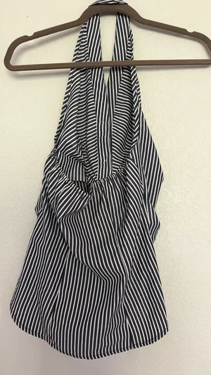 Commense Halter Striped Button Up Tank Blue Size XS thumbnail 2