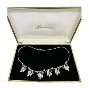 Vintage Krementz Silver Tone Crystal Leaf‎ Flowers Wedding Bridal 15" Necklace thumbnail 1