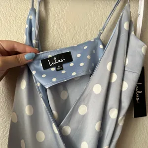 Lulus Love Dottie Polka Dot Satin Wrap Dress Blue Size Small NWT thumbnail 5
