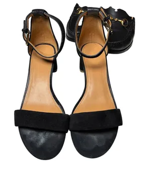 J.Crew Black Suede Leather Block Heel Ankle Strap Sandals Womens Size 9 thumbnail 1