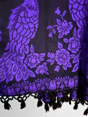 Artesanía San Martin Handmade Purple/black Peacock Print Poncho With Fringe. OS thumbnail 4