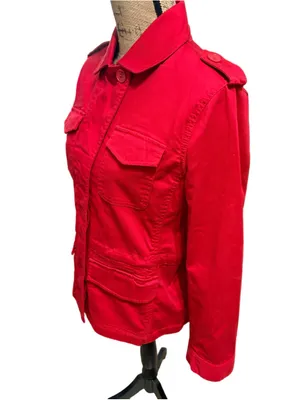 Talbots Red Cotton Twill Utility Field Jacket, Size M (21” PTP) thumbnail 5