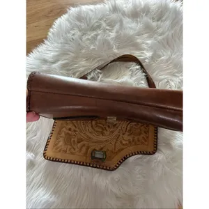 VTG Hand Tooled Leather Purse Hand Bag Brown Floral SouthWestern Beautiful thumbnail 8