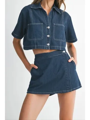 ZARA Dark Wash Denim Skort Set Size S/M NEW NWT thumbnail 3