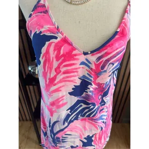 lily pulitzer sleeveless dress pink and blue size xxs silk summer dress thumbnail 2