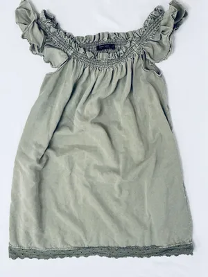 Smocked Off Shoulder Mini Dress - Army Green - S thumbnail 9
