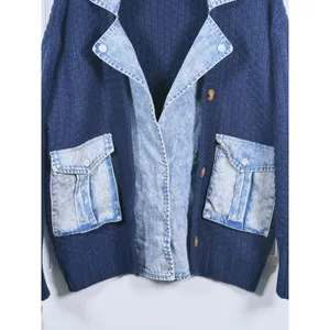BLANK NYC Chunky Knit Denim Sweater Jacket Womens S Trucker Indie 90s Scandi thumbnail 7