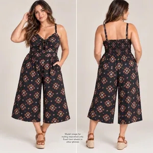 Torrid Jumpsuit Womens XL Black Batik Sun Tie Front Culotte Rayon Boho Festival thumbnail 2