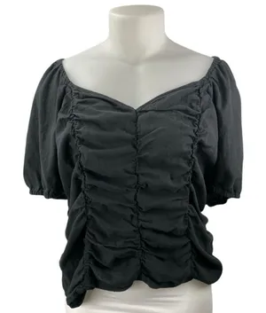 Ava & Viv Women's Black Ruched Short Puff Sleeve Smnocked Blouse Top Size 2X thumbnail 1