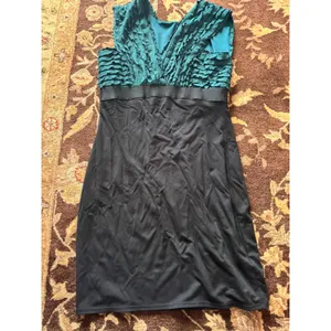 Womens Sleeveless Ruffle V-Neck Empire Waist Cocktail Dress Teal Black thumbnail 2