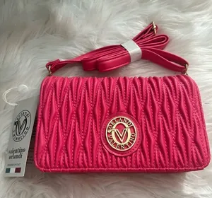 Valentino Orlandi Pink Quilted Crossbody Vegan Leather Purse Barbiecore thumbnail 1