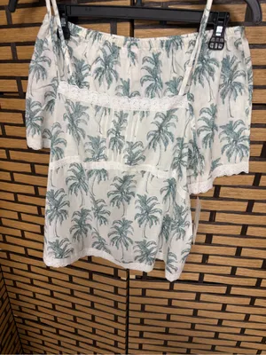 Joyspun white and green palm print cami short set size medium thumbnail 3