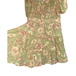 Agua Bendita Target Smocked Floral Puff Tie Sleeve Mini Dress LG‎ Tiered Cottage thumbnail 3