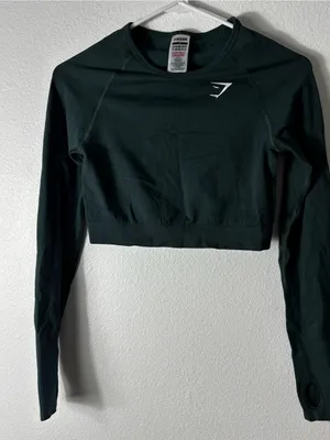 Gymshark Vital Seamless Crop Top Woodland Green Marl M thumbnail 2