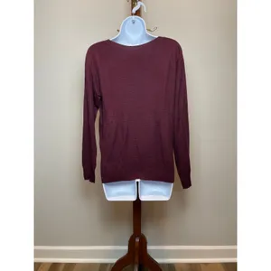 American Eagle Sweater Size S Burgundy Knit Crew Neck Long Sleeve Rib Trim NWT thumbnail 3
