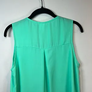 Pink Owl Sleeveless Blouse Shirt Aqua Blue Split Neck Lightweight Women's Medium thumbnail 3