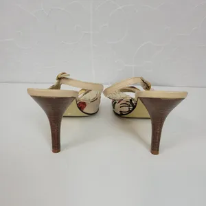 Massimo Baldi Womens Sandals Size 6.5 Cream Floral Open Toe Slingback Heels thumbnail 9