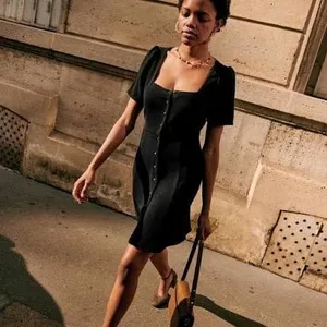 Sézane Lianne Square Neck Mini Dress in Black Size 34/2/XS thumbnail 6