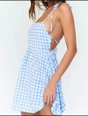 Princess Polly Blue/White Gingham Mini Dress thumbnail 1
