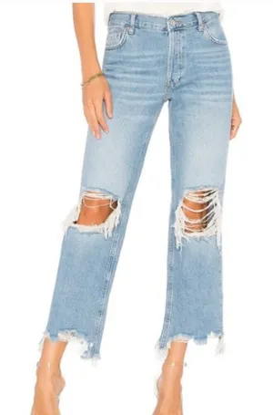 Free People We The Free Maggie mid rise straight crop distressed knee Jeans 25 thumbnail 1