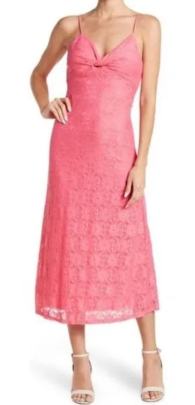 NSR Hot Pink Lace Midi Dress Sleeveless Lined Size‎ L NWOT thumbnail 1