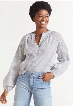 New With Tags Evereve Sophia Stripe Poplin Top S Mz M thumbnail 1