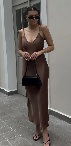 ZARA dress midi maxi satin wedding lingerie chocolate brown party cocktail thumbnail 6