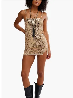 NWT Free People Midnight Kiss Sequin Mini Slipdress X-Large, GOLD COMBO thumbnail 2