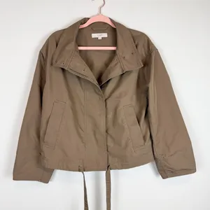 LOFT Twill Anorak Cropped Jacket Neutral Tan Brown Size Small thumbnail 6