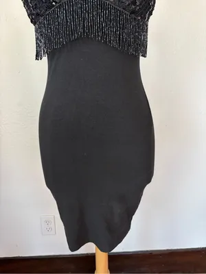 Vintage Black Beaded Fringe Mini Bodycon Dress thumbnail 3