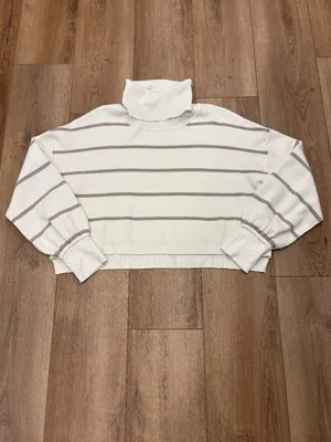 🌟 Free People 🌟 Paulie Striped Turtleneck Sweater Moonbeam Ivory Sz Xs thumbnail 3