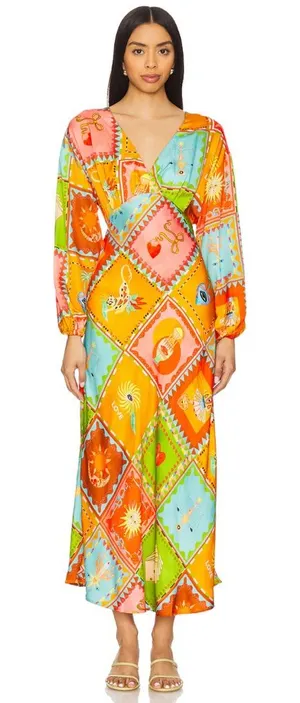 Never fully dressed NWT Soller Emma Dress $228 satin printed spring revolve boho thumbnail 1