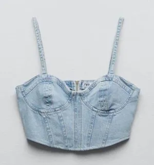ZARA Denim Corset Top thumbnail 1