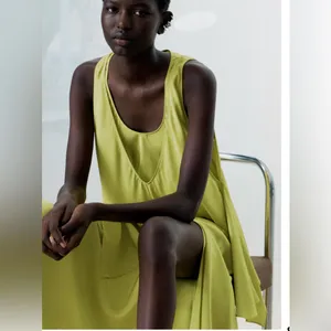 NWT Zara Lime Green Asymmetrical Midi Dress Bloggers Faves thumbnail 4
