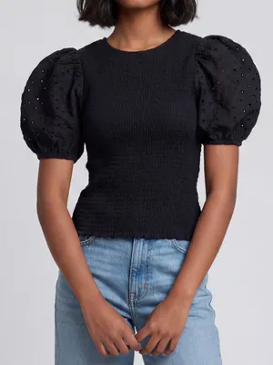 Art Class Black smocked eyelet puff sleeve milk maid Top cottagecore coquette thumbnail 1