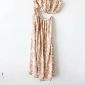 Abercrombie & Fitch One Shoulder Tan Floral Cutout Tropical Vacation Midi Dress thumbnail 4