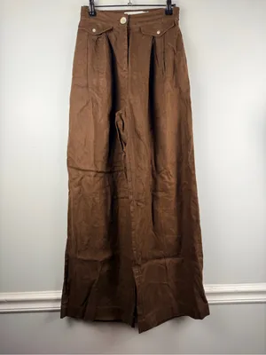Anthropologie SOVERE Instance Linen Pants in brown wide leg size small thumbnail 3