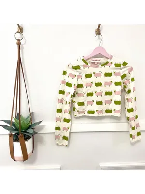 Lisa Says Gah Counting Sheep Pajama Lettuce Trim Long Sleeve Top S Euphoria thumbnail 3