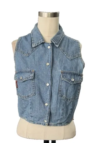 Vintage 90s Unionbay Cropped Denim Vest Snap Front Blue Jean Women's S/M Y2K thumbnail 1