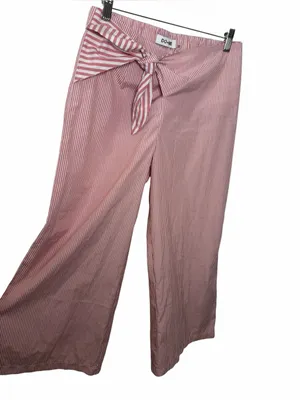 DO+BE Coastal Grandma Pink Striped Wide Leg Cropped Tie Front Pants L thumbnail 3