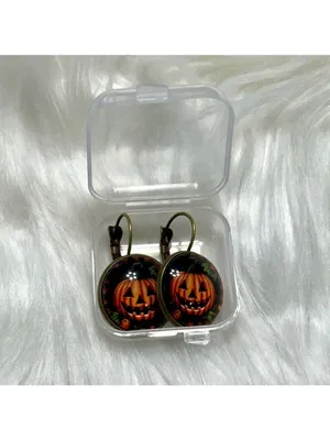 Halloween Pumpkin Jack O Lantern Dangle Earrings Black Orange thumbnail 5