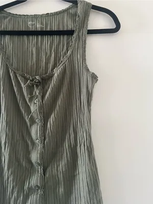 Aerie Olive Green Crinkle Ribbed Button Front Tank Top Medium Cottagecore Safari thumbnail 4